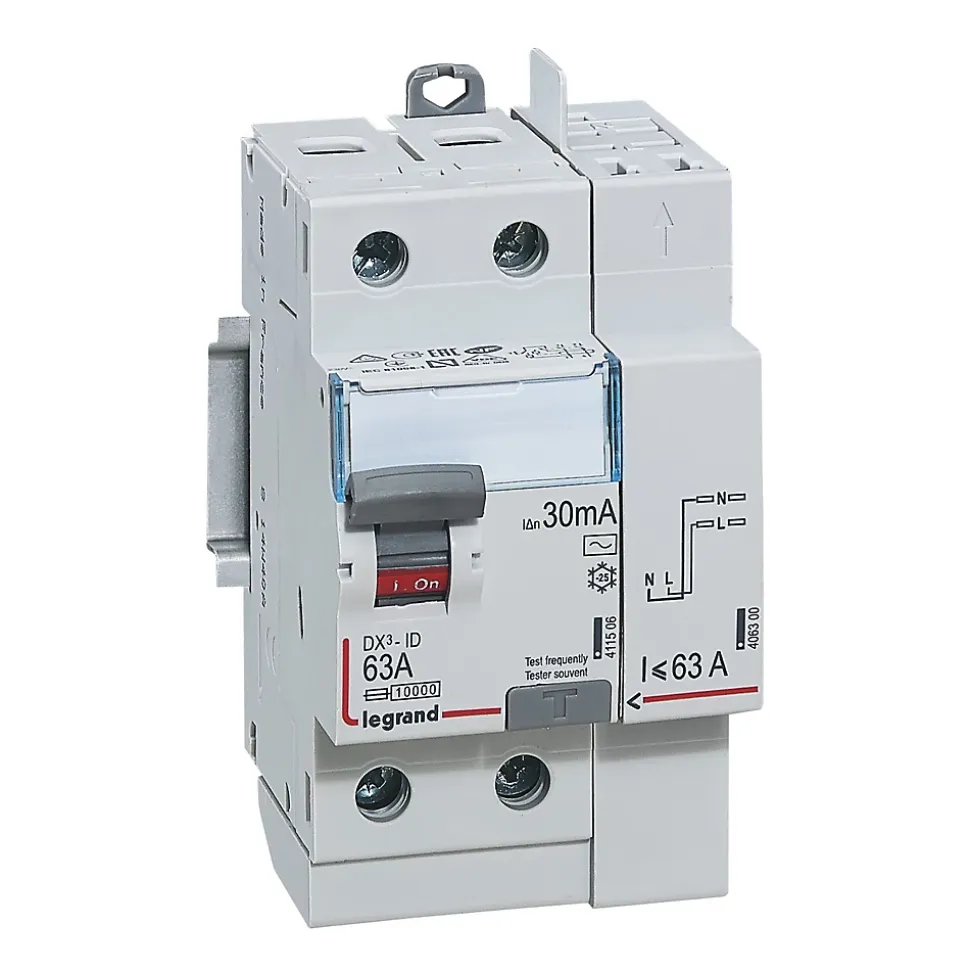 Interrupteur différentiel 2 bornes 63A - 30mA Type AC LEGRAND