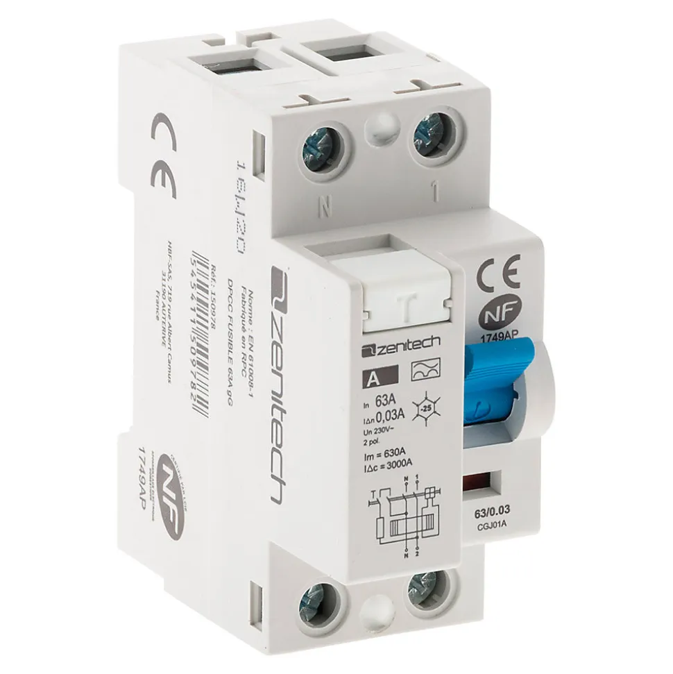 Interrupteur différentiel 63/2 30mA Type A NF - Zenitech