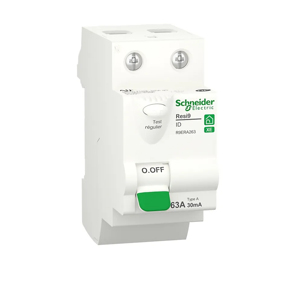 Interrupteur différentiel embrochable 2P 63A 30mA Type A Schneider Electric Resi9 XE