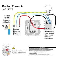 Interrupteur double poussoir 10A Schneider Electric Unica Déco blanc