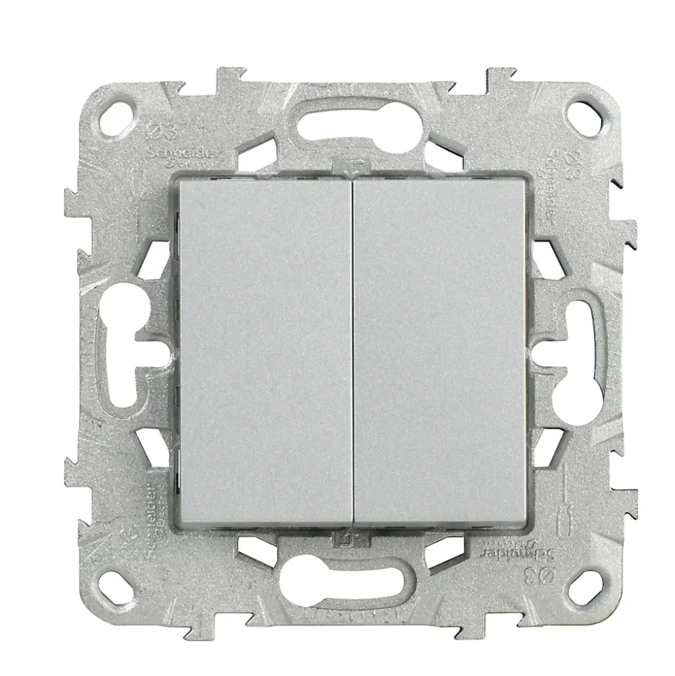 Interrupteur double va-et-vient connexion rapide 10A Schneider Electric Unica Déco aluminium