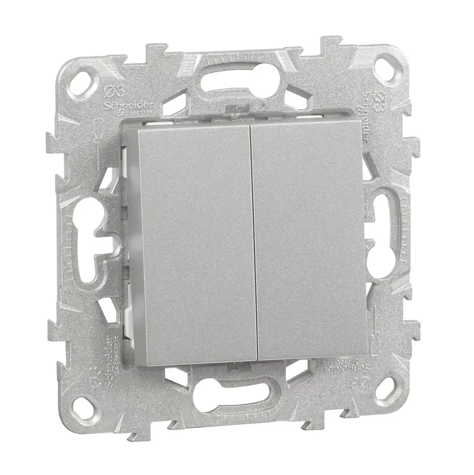 Interrupteur double va-et-vient connexion rapide 10A Schneider Electric Unica Déco aluminium
