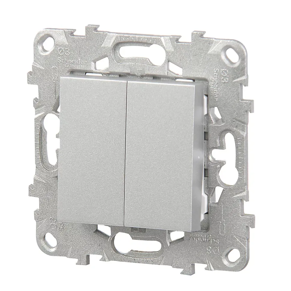 Interrupteur double va-et-vient connexion rapide 10A Schneider Electric Unica Déco aluminium