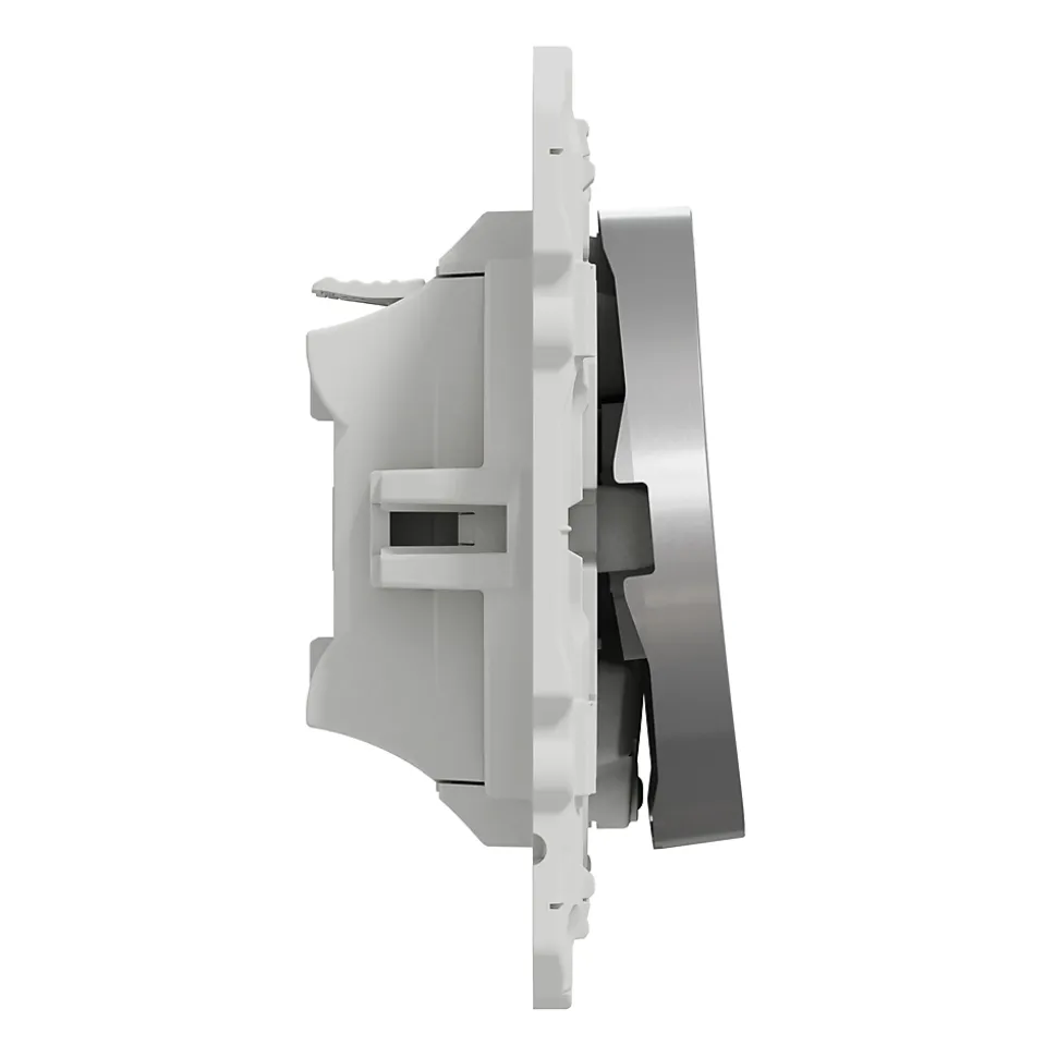 Interrupteur poussoir lumineux LED bleu 10A à vis Schneider Electric Odace aluminium