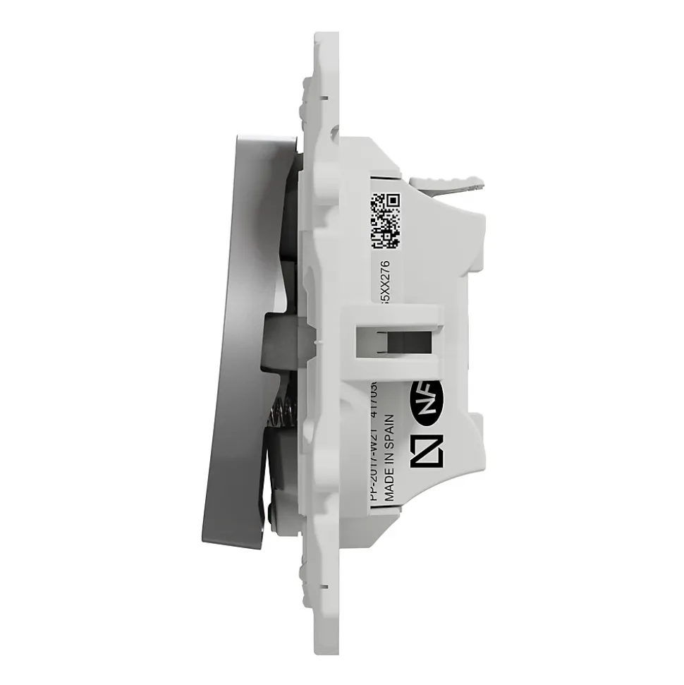 Interrupteur poussoir lumineux LED bleu 10A à vis Schneider Electric Odace aluminium