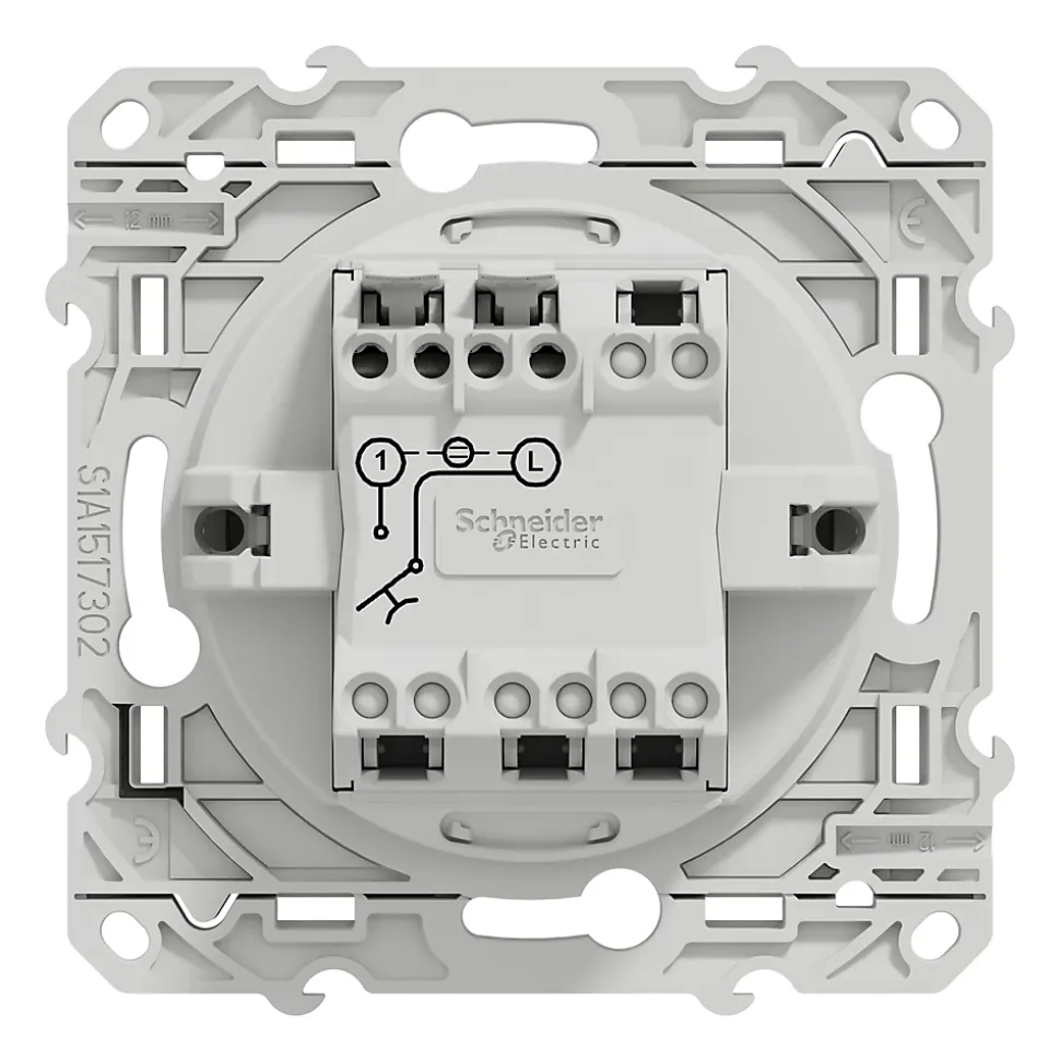 Interrupteur poussoir lumineux LED bleu 10A à vis Schneider Electric Odace aluminium