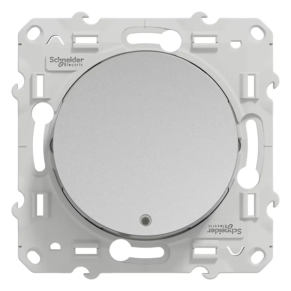 Interrupteur poussoir lumineux LED bleu 10A à vis Schneider Electric Odace aluminium