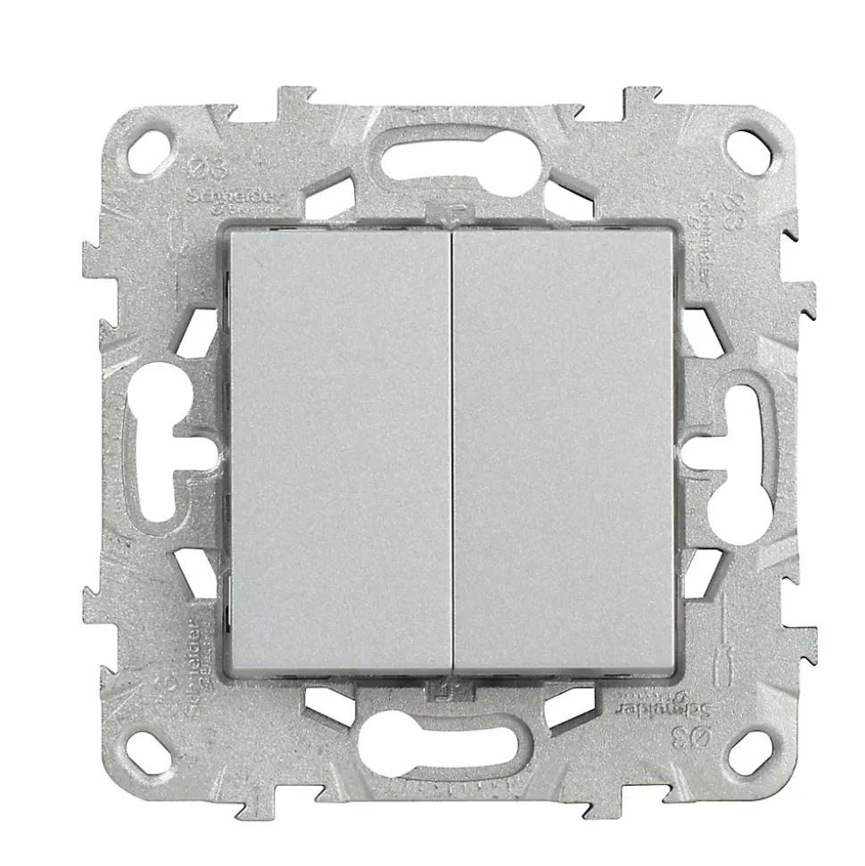 Interrupteur va-et-vient + poussoir 10A Schneider Electric Unica Déco aluminium