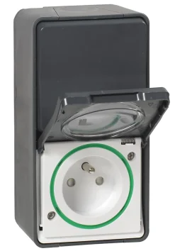 Interrupteur va-et-vient + prise avec terre verticale étanche complets saillie Schneider Electric Mureva Styl anthracite