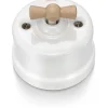 Interrupteur va-et-vient Fontini Garby Porcelaine blanche, manette hêtre naturel