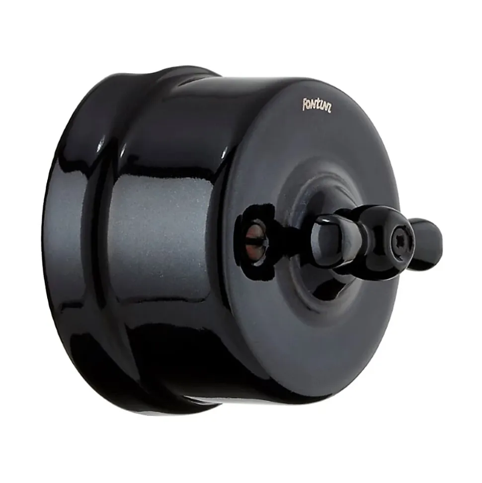Interrupteur va-et-vient Fontini Garby Porcelaine noire, manette noire en saillie