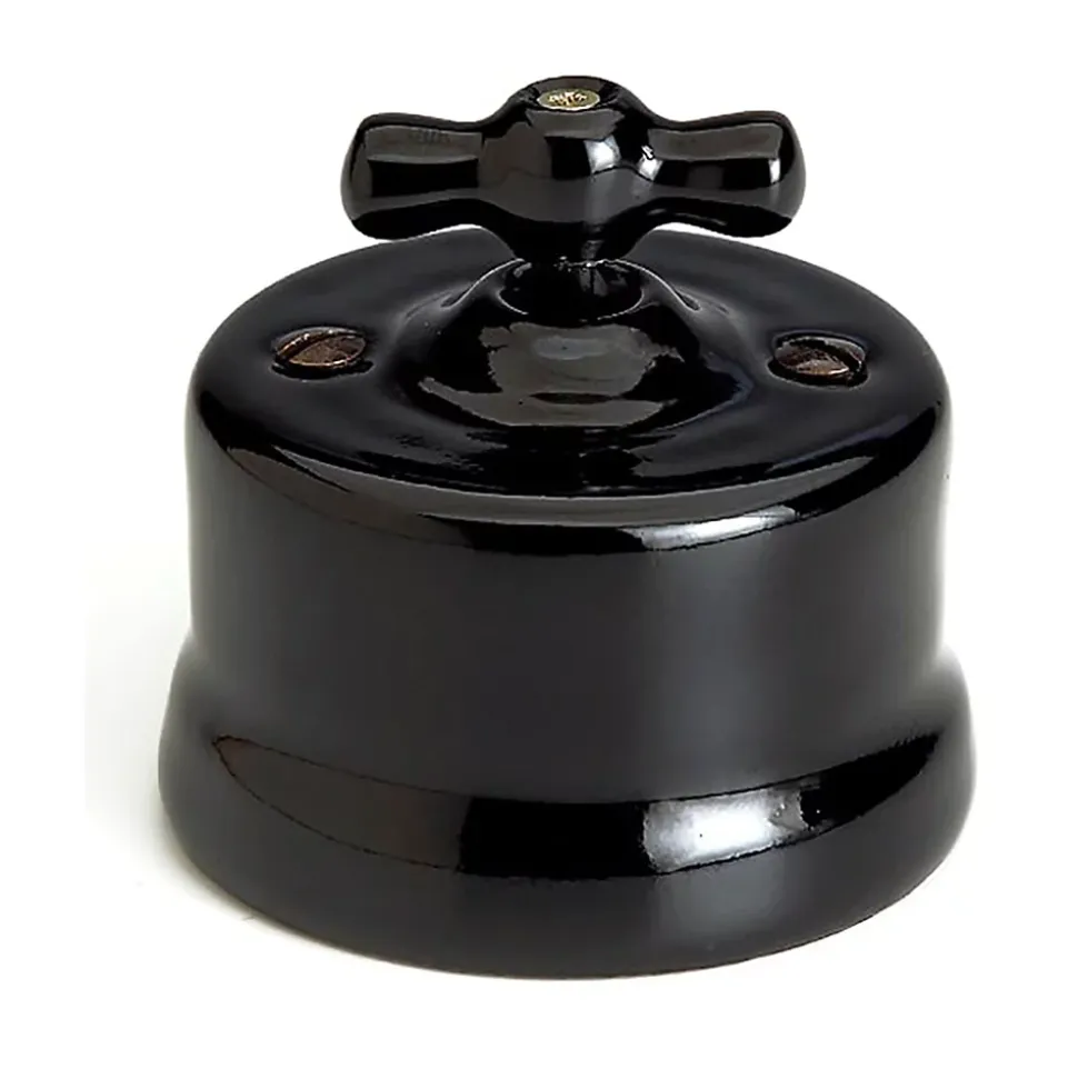 Interrupteur va-et-vient Fontini Garby Porcelaine noire, manette noire en saillie