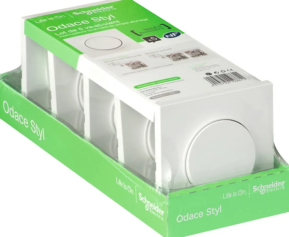 Interrupteur va-et-vient Schneider Electric Odace blanc complet vendu par 5 pièces