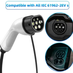 JATRHG câble de recharge 22kW / 32A triphasé, 15m, type 2 vers type 2, pour véhicules électriques et hybrides rechargeables