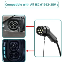 JATRHG câble de recharge 22kW / 32A triphasé, 15m, type 2 vers type 2, pour véhicules électriques et hybrides rechargeables