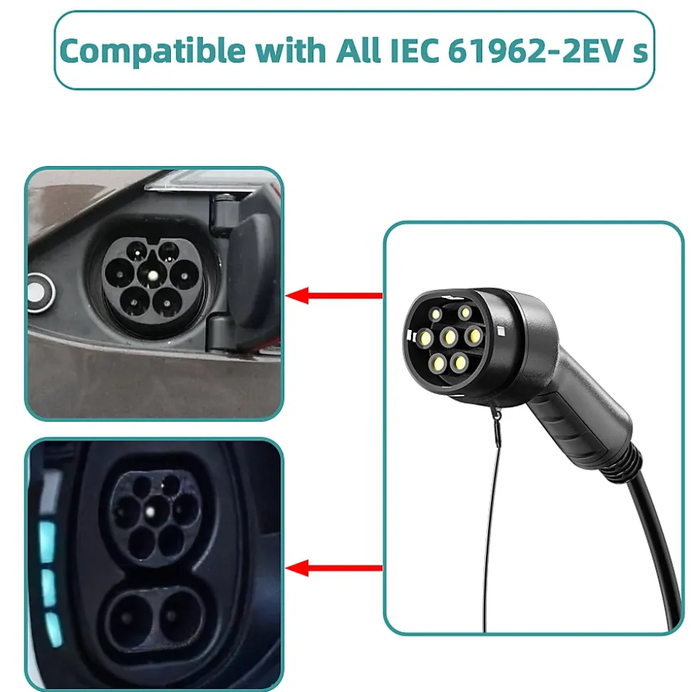 JATRHG câble de recharge 22kW / 32A triphasé, 15m, type 2 vers type 2, pour véhicules électriques et hybrides rechargeables