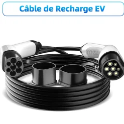 JATRHG câble de recharge 22kW / 32A triphasé, 15m, type 2 vers type 2, pour véhicules électriques et hybrides rechargeables