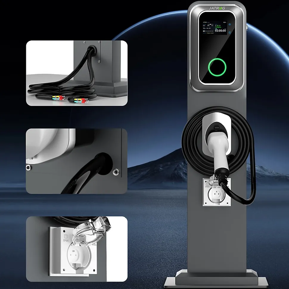 JATRHG K1 kit de borne de recharge, 11 kW / 16 A, triphasé, avec câble type 2 de 8 m pour véhicules électriques, support inclus