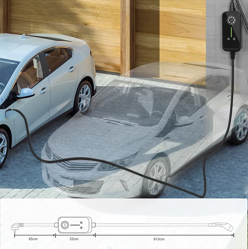 JATRHG P1 chargeur portable réglable de 3,6kW à 1,5kW / 16A à 8A monophasé, 7m, type 2, pour véhicules électriques