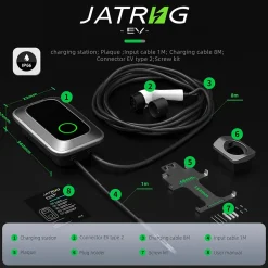 JATRHG S1 borne de recharge IP66 pour véhicules électriques, 7,2 kW / 32 A, monophasé, avec câble type 2 de 8 m