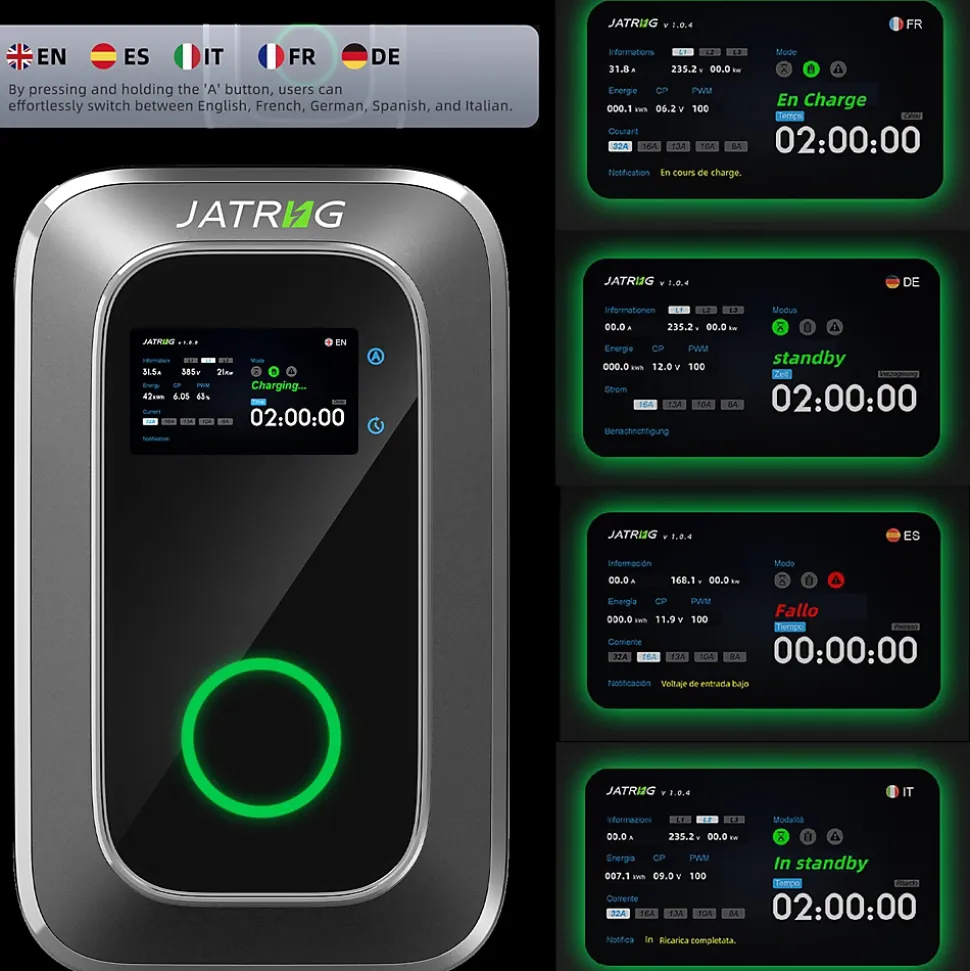 JATRHG S1 borne de recharge IP66 pour véhicules électriques, 11 kW / 16 A, triphasé, avec câble type 2 de 8 m