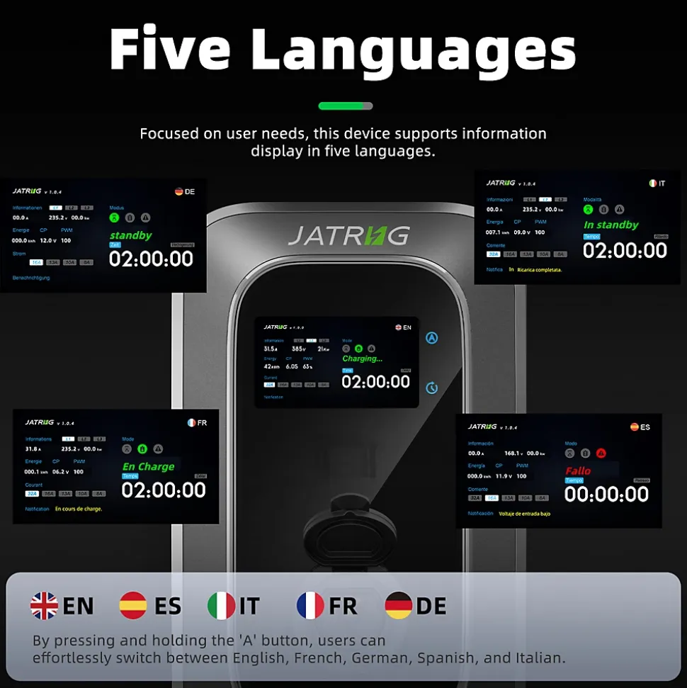 JATRHG S2 borne pour véhicules électriques, IP66, avec prise de type 2 équipée de shutter, 7,2kW / 32A, monophasée