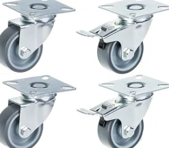 Jeu de 4 - roulettes pivotantes/freinées série 100 50mm gris TPR-caoutchouc sur polypropylène