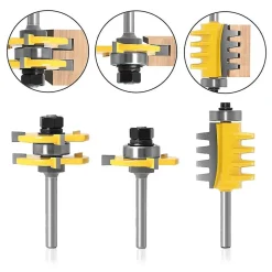 Jeu de 3 mèches de burin en carbure à tige de 6mm, coupe-langue et rainure à 3 cannelures, outils de menuiserie en forme de T pour