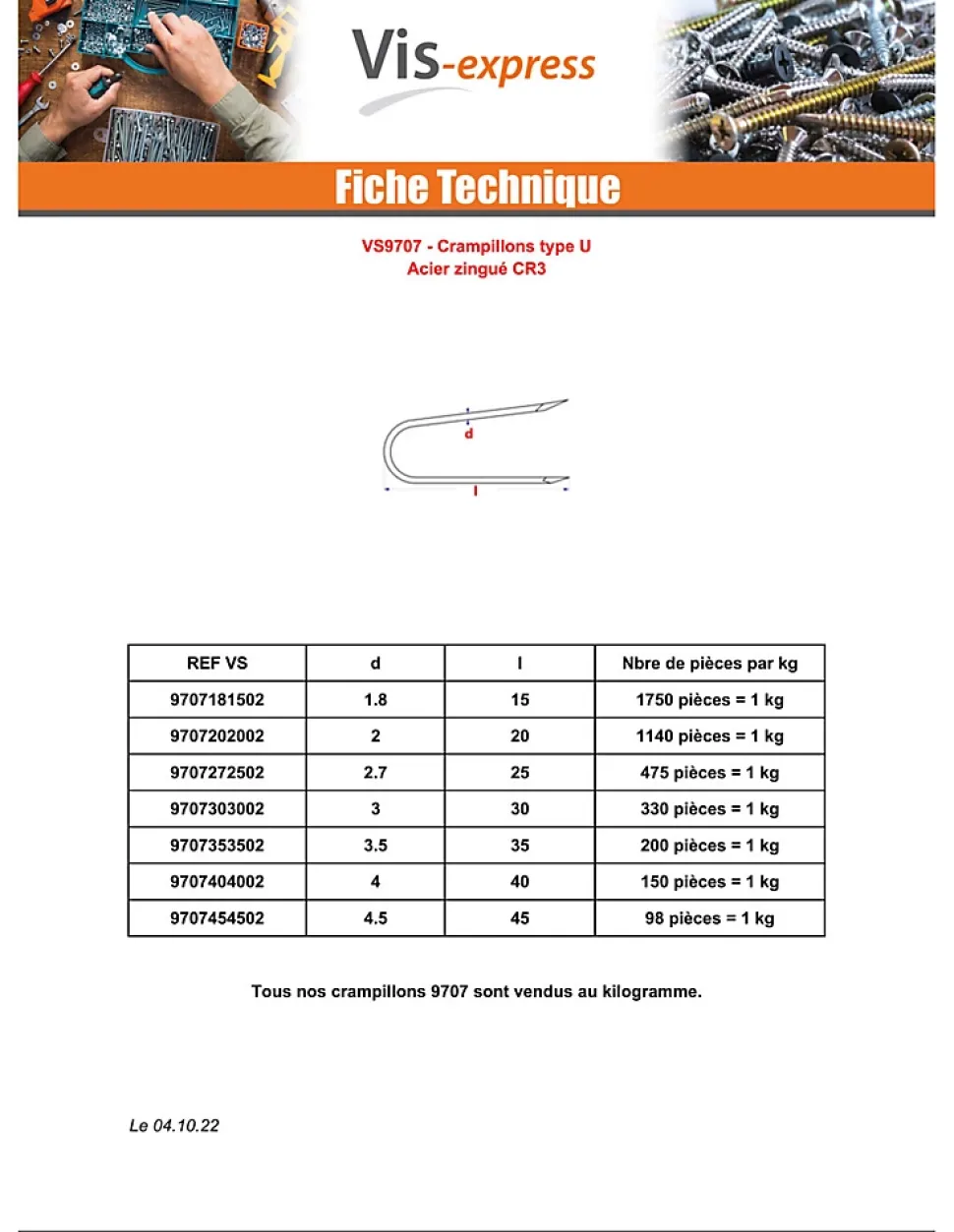 KG Crampillons Acier zingué 3.5X35 - 1 pièce