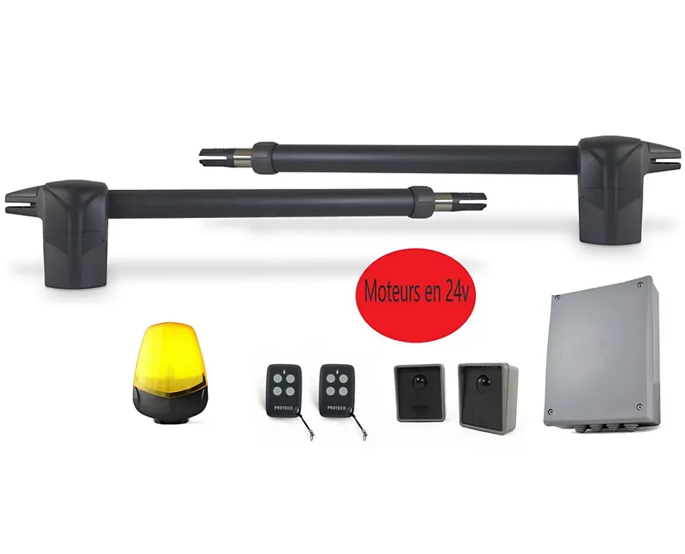 KIT - Automatisme de portail a battants - moteur 24V - SANS batteries - systeme a verins - 250Kg - MYASTER 4.24 by PROTECO - 1319