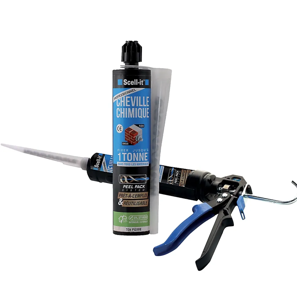 Kit 1 pistolet professionnel + 2 cartouches de scellement chimique polyester 280 ML