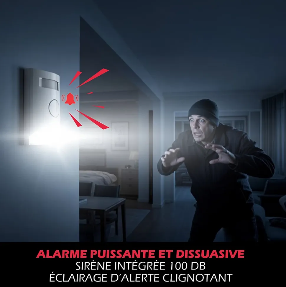 Kit Alarme autonome détection de mouvement Eclairage alerte intégré détecteur ouverture x3 et télécommande x2