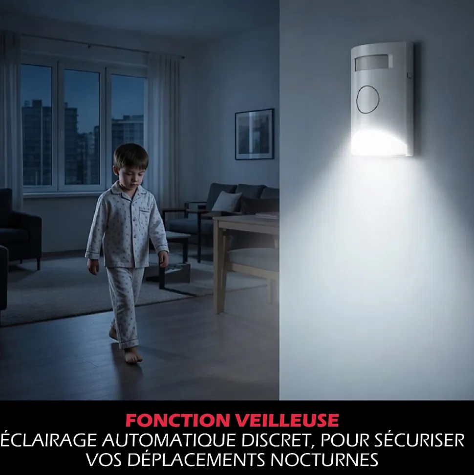 Kit Alarme autonome détection de mouvement Eclairage alerte détecteur ouverture et télécommande
