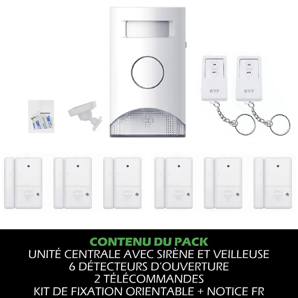 Kit Alarme autonome détection de mouvement Eclairage alerte détecteur ouverture et télécommande
