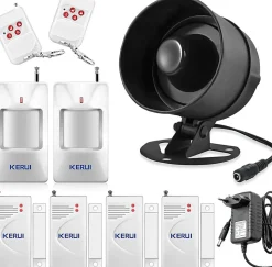 Kit Alarme Maison sans Fil 115dB - avec Sirène, 4 Détecteurs Ouverture,2 Télécommandes, 2 Capteurs de Mouvement