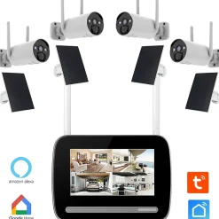 KIT écran 7p enregistreur 4MP ULTRA HD, 4 Caméras rechargeables, 4 Panneaux solaire