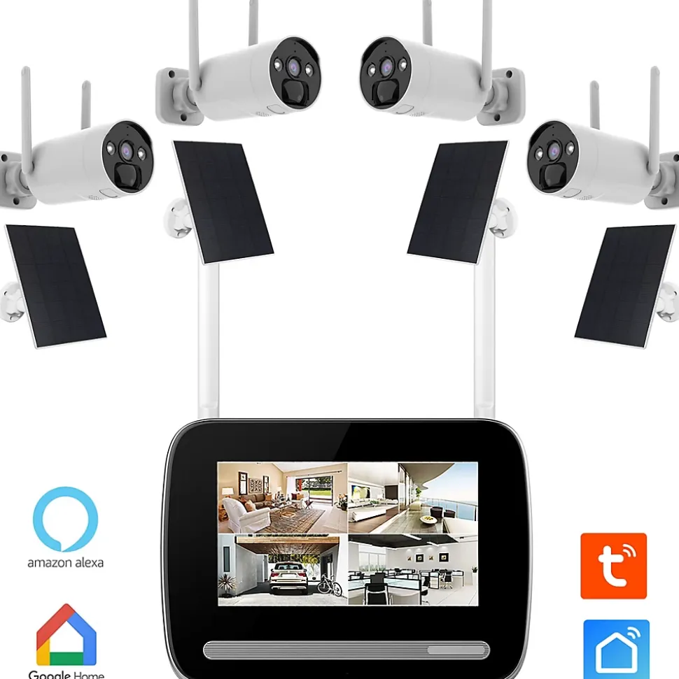 KIT écran 7p enregistreur 4MP ULTRA HD, 4 Caméras rechargeables, 4 Panneaux solaire