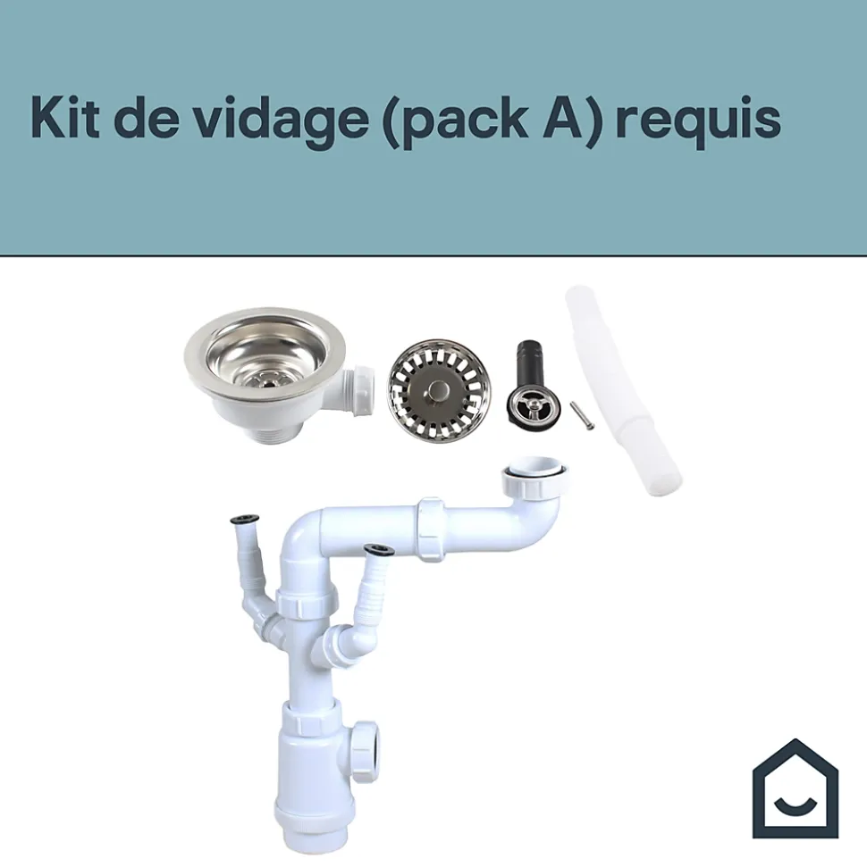 Kit de vidage A manuel évier avec panier acier inoxydable 1 bac