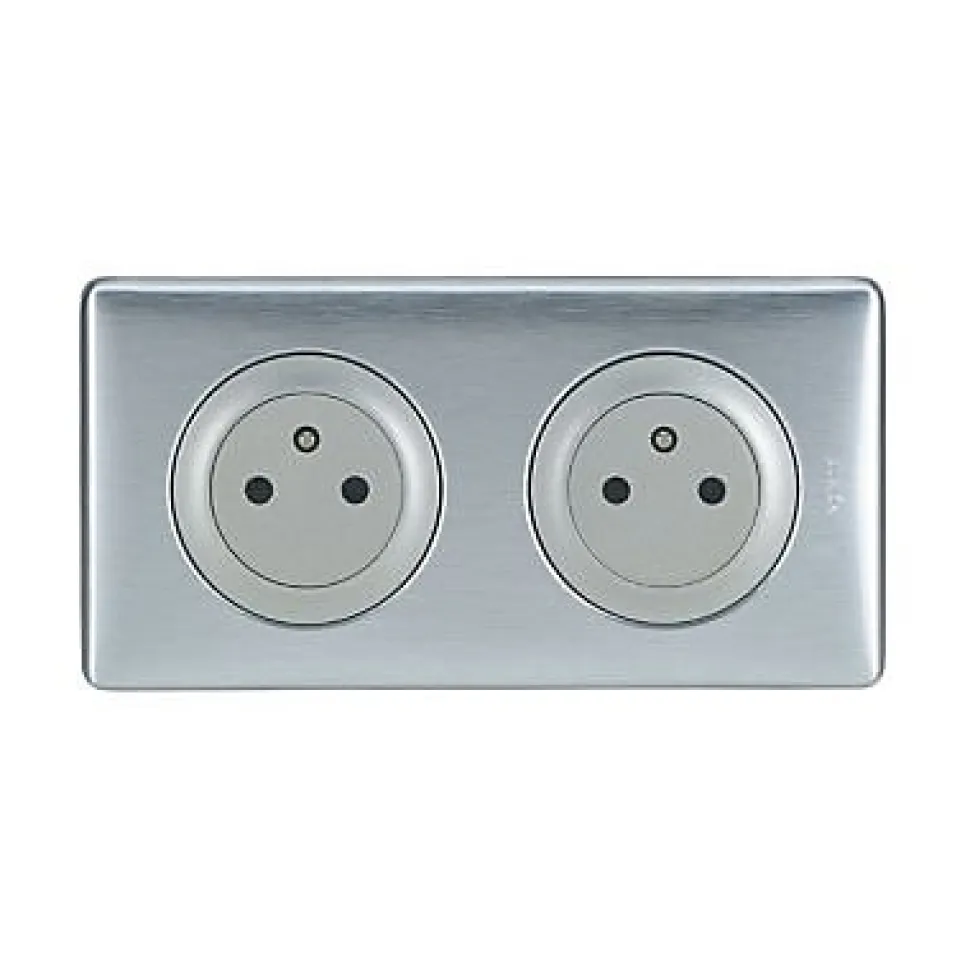 Kit double prises avec terre Pré-câblées Legrand Céliane aluminium
