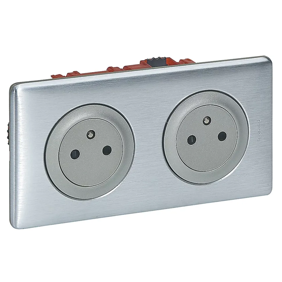 Kit double prises avec terre Pré-câblées Legrand Céliane aluminium