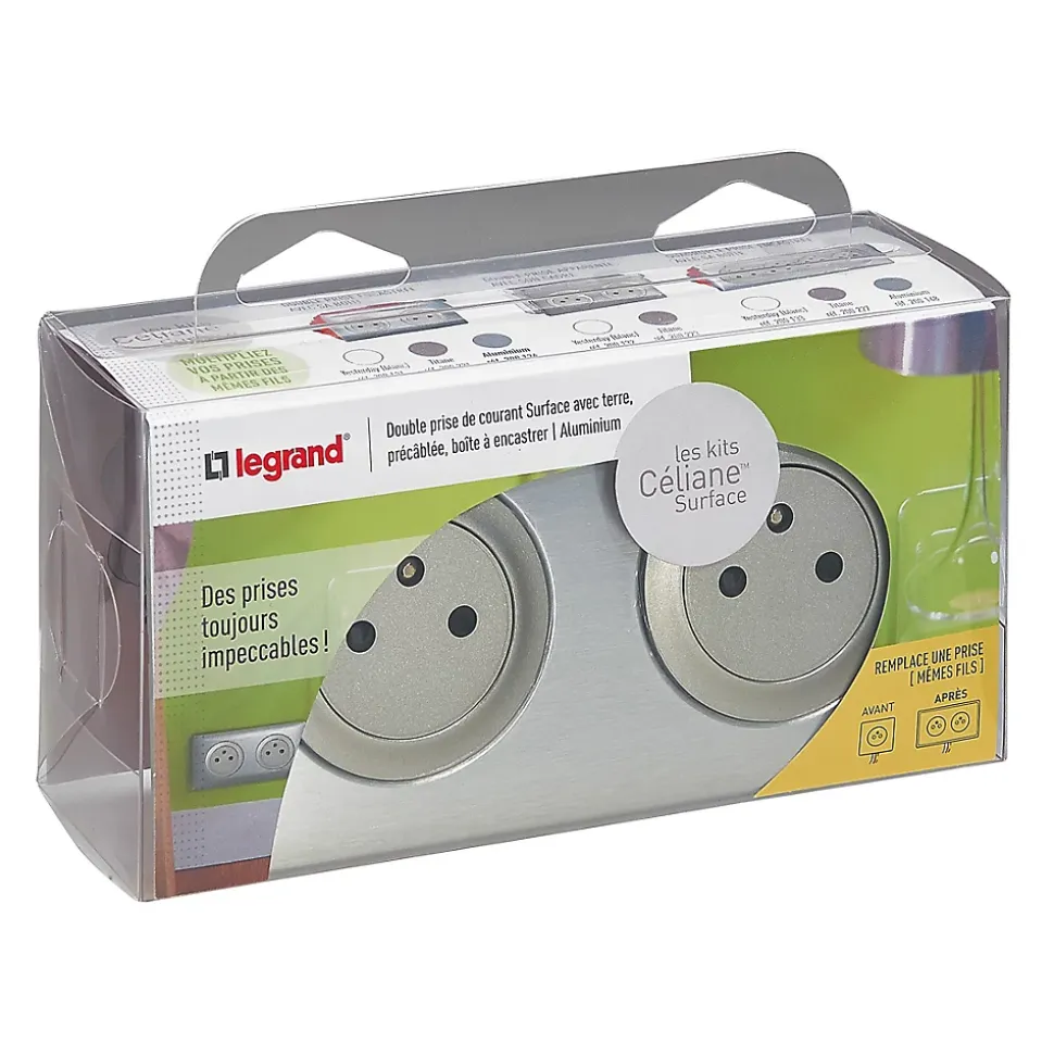 Kit double prises avec terre Pré-câblées Legrand Céliane aluminium