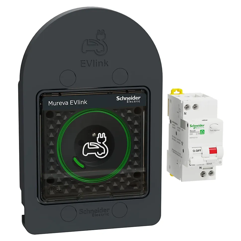 Kit Mureva EVlink - Protection + Prise courant 2P+T renforcée VE IP66 IK08 Gris Schneider Electric