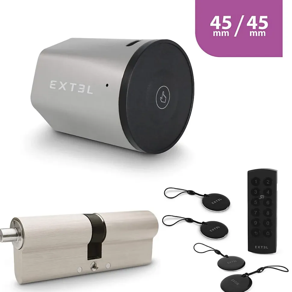 Kit Serrure Connectée Extel Lock + cylindre 45/45 mm + clavier sans fil + 2 badges supplémentaires