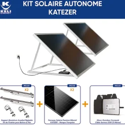 Kit Solaire KATEZER Connecté 840W - Prêt à Brancher - PV Bifacial - Installation Facile - Suivi Direct - Pose : Sol, Mur, Balcon