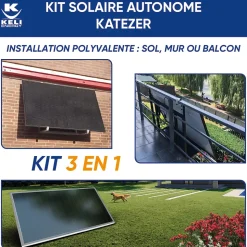 Kit Solaire KATEZER Connecté 420W - Prêt à Brancher - PV Bifacial - Installation Facile - Suivi Direct - Pose : Sol, Mur, Balcon