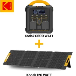 KODAK Kit Station d'Énergie Portable S600 + Panneau Solaire 120W - Batterie 551Wh - Multiports - Idéal pour Camping, Urgences