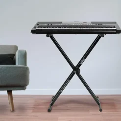 KS2B Support pour synthétiseur clavier Hauteur réglable de 33 à 98 cm Charge max 30 kg Vis et sangles de fixation Duronic