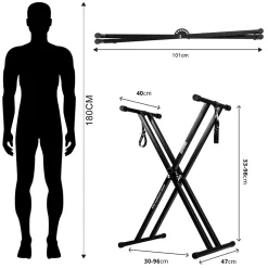 KS2B Support pour synthétiseur clavier Hauteur réglable de 33 à 98 cm Charge max 30 kg Vis et sangles de fixation Duronic