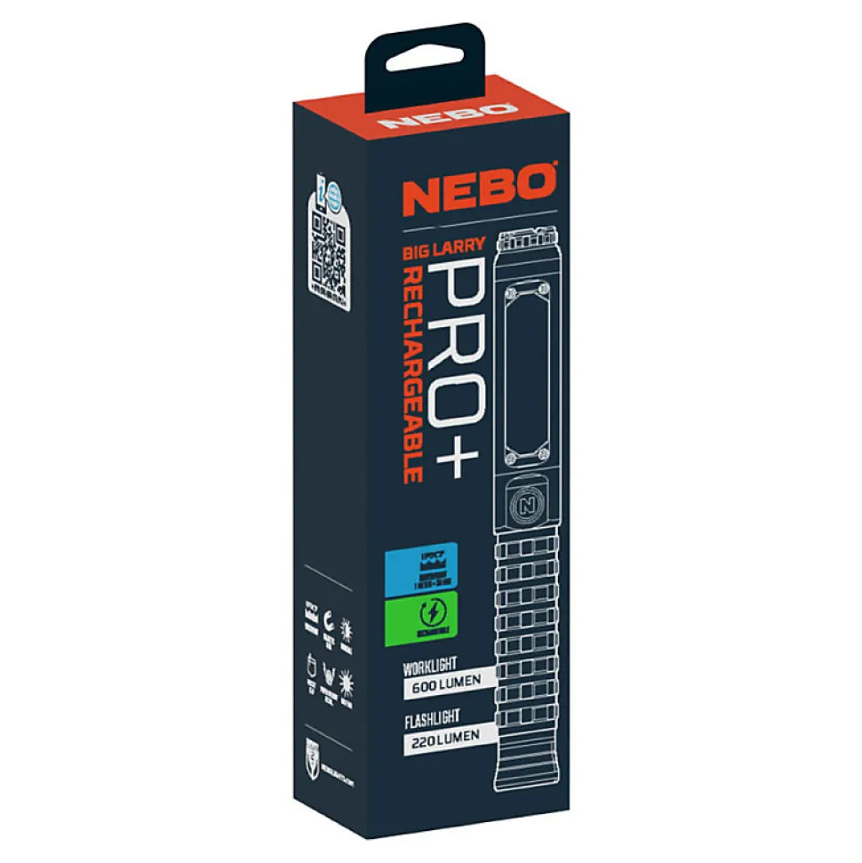 Lampe de Poche Pro+ NEBO - LED COB Rechargeable - 600 Lumens - Aluminium Noir - IP67