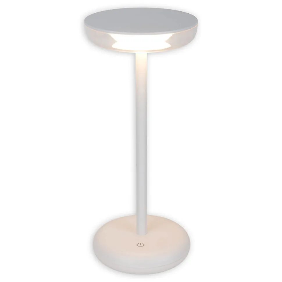 Lampe de table à accu PASI intérieur extérieur métal plastique blanc intensité variable tactile fonction mémoire hauteur 26cm